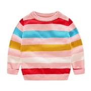 Kovlvoll Toddler Kids Sweater Long Sleeve Crew Neck Stripe Clothes Unisex Baby Boys Girls Fall Warm Pullover Tops